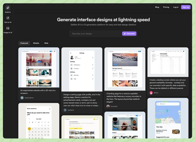 AI 生成 UI 工具：Galileo AI